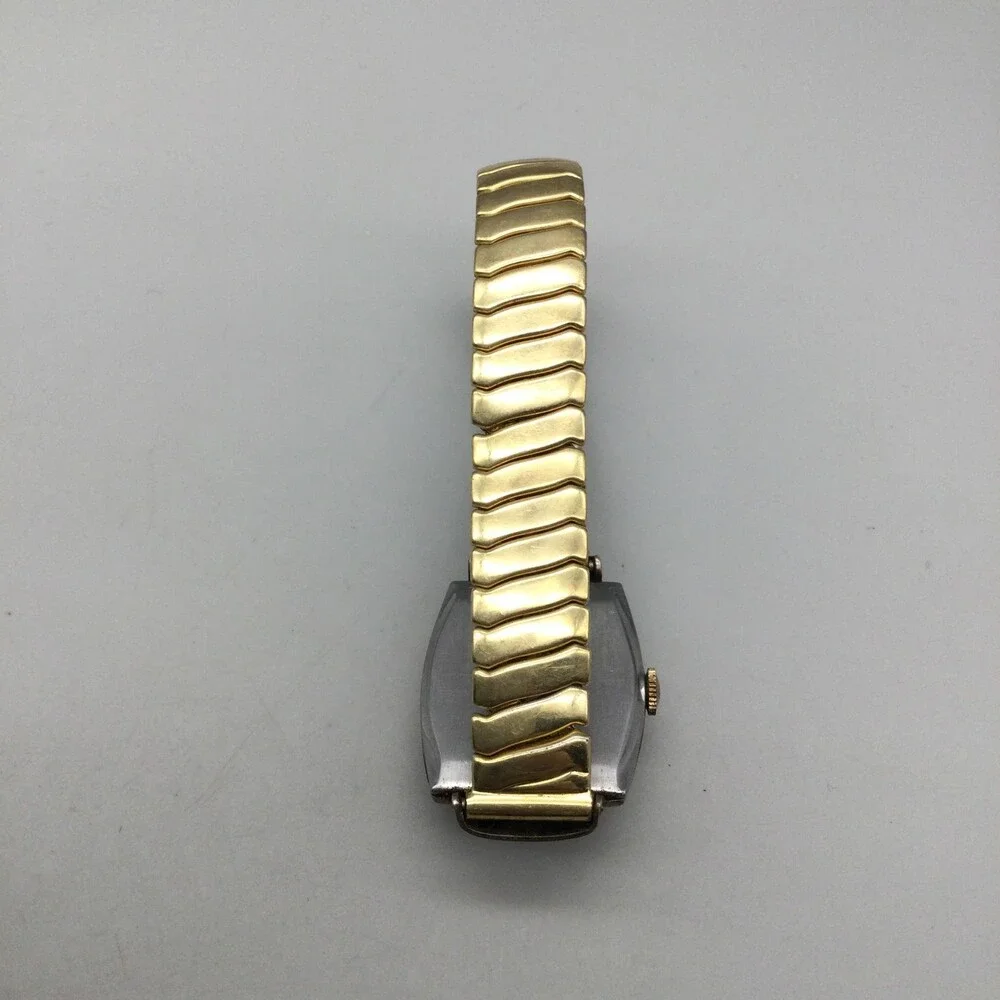 Vintage Benrus Mens Watch 25mm Gold Tonneau Dial Manual Wind Shock Absorber